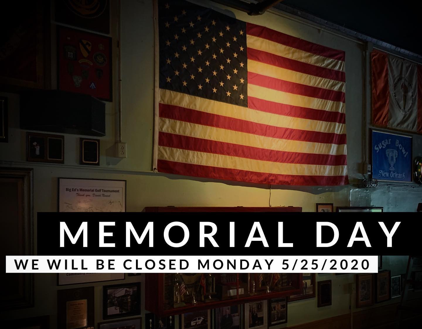 We will be closed today in observance of Memorial Day. We will resume our curbside only service tomorrow, Tuesday 5/26.